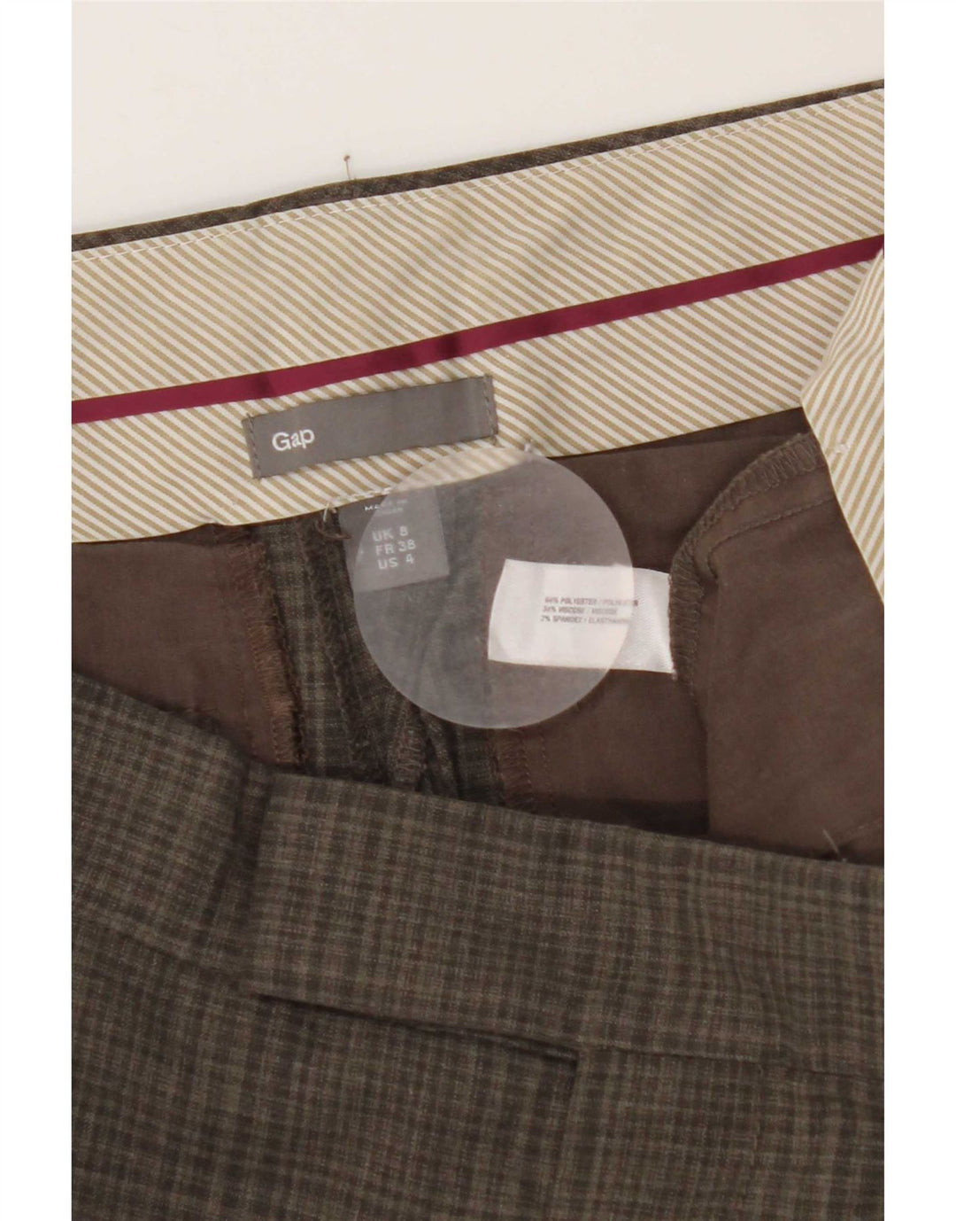 Pantaloni da abito dritti da donna Gap UK 8 Small W30 L27 Poliestere a quadri grigi