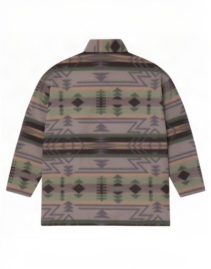 Maglione in pile vintage da uomo con zip e collo medio multicolore geometrico