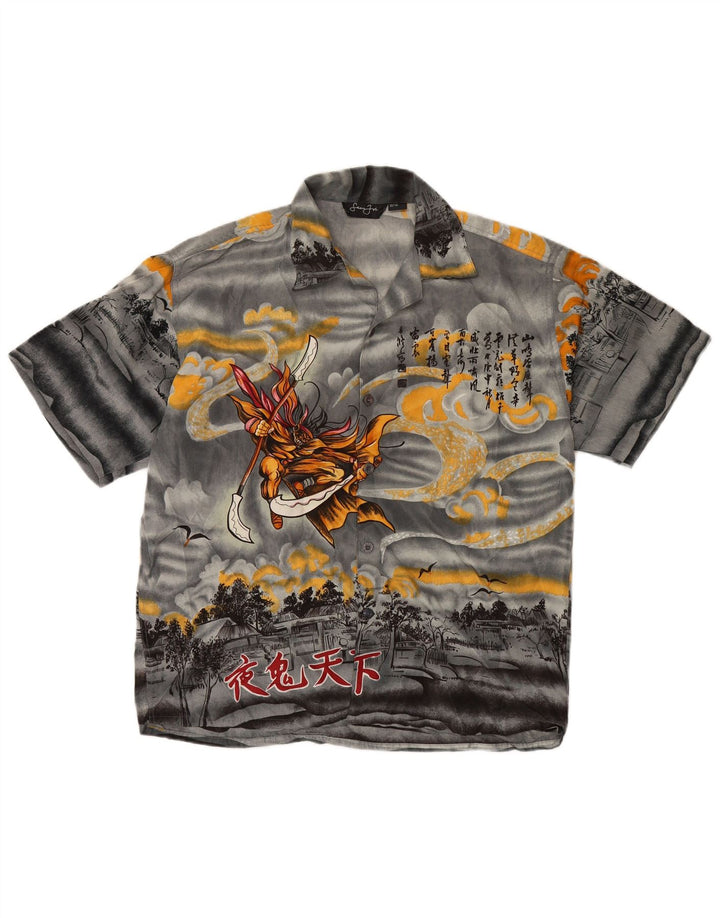 Camicia a maniche corte grafica da uomo VINTAGE in seta grigio medio