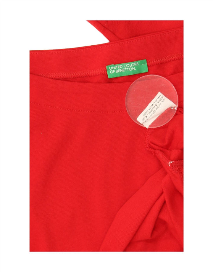 BENETTON Womens Top Long Sleeve UK 14 Medium Red Cotton