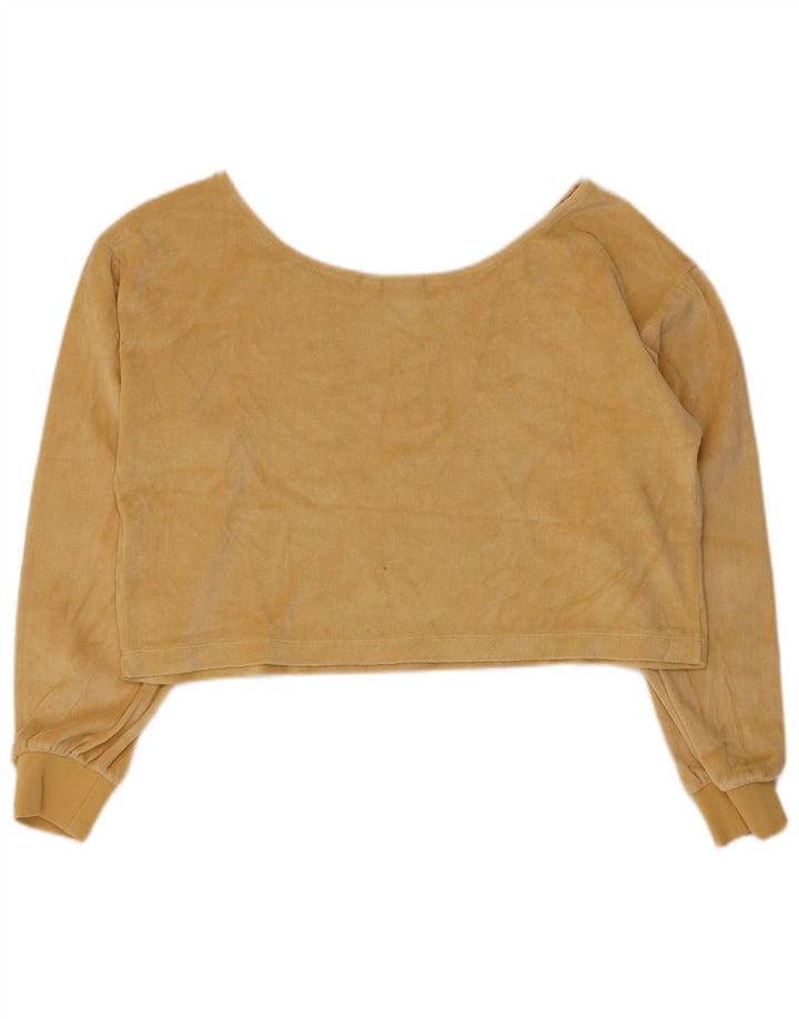 Adidas Donna Top Corto in Velluto Oversize Manica Lunga UK 10 Piccolo Giallo