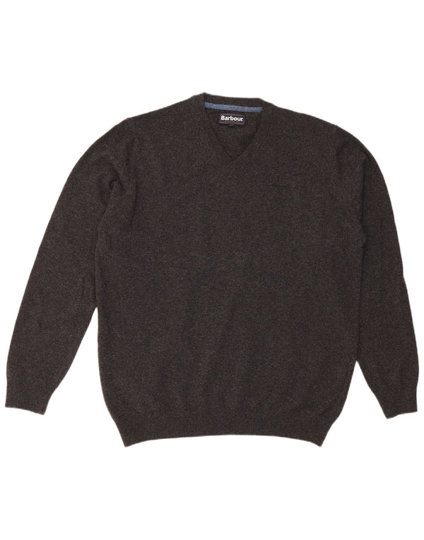 Maglione maglione con scollo a V da uomo Barbour 2XL lana grigia