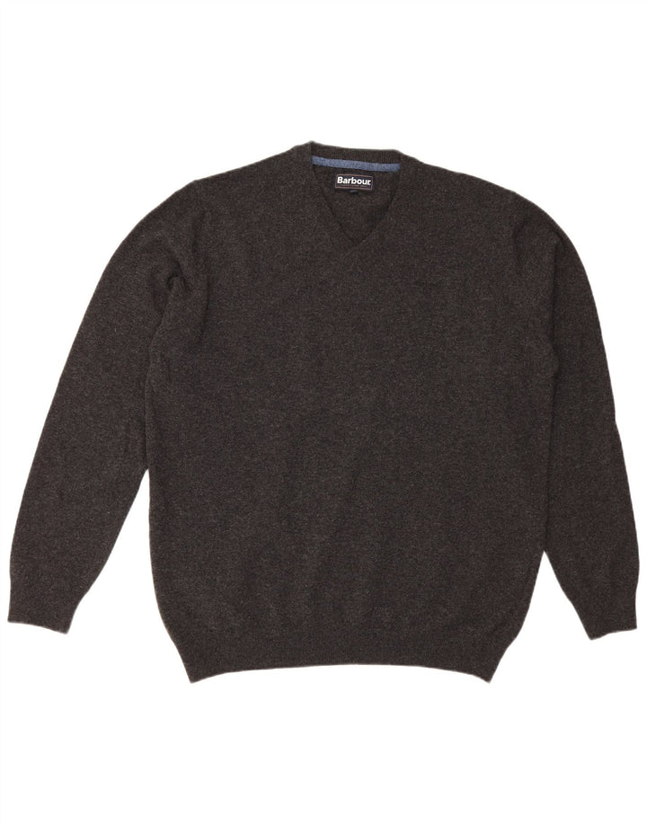 Maglione maglione con scollo a V da uomo Barbour 2XL lana grigia