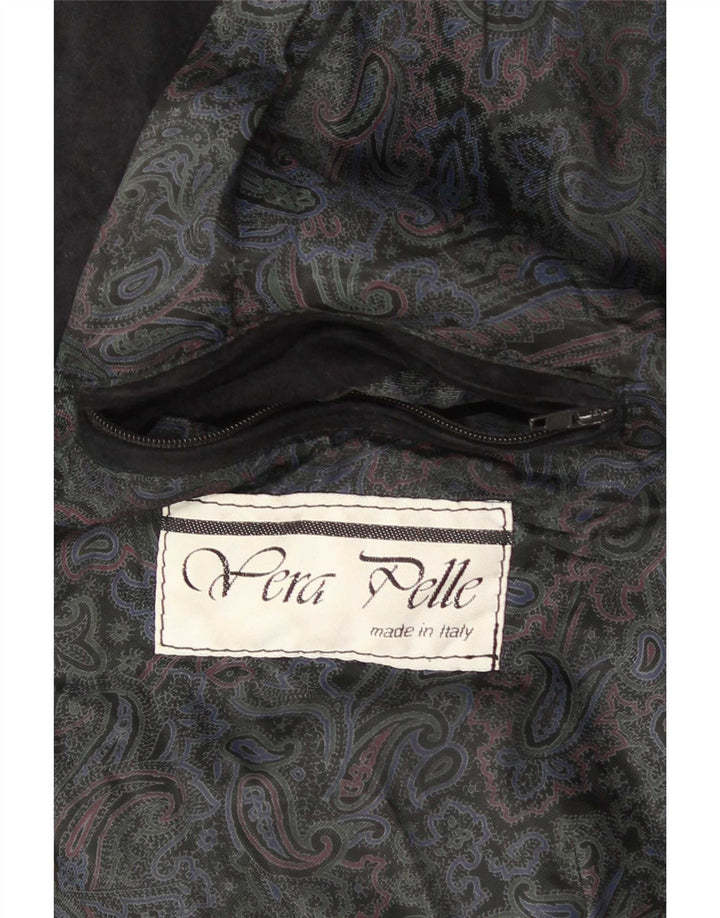 Giubbotto bomber in pelle scamosciata vintage da uomo UK 36 piccolo in pelle nera