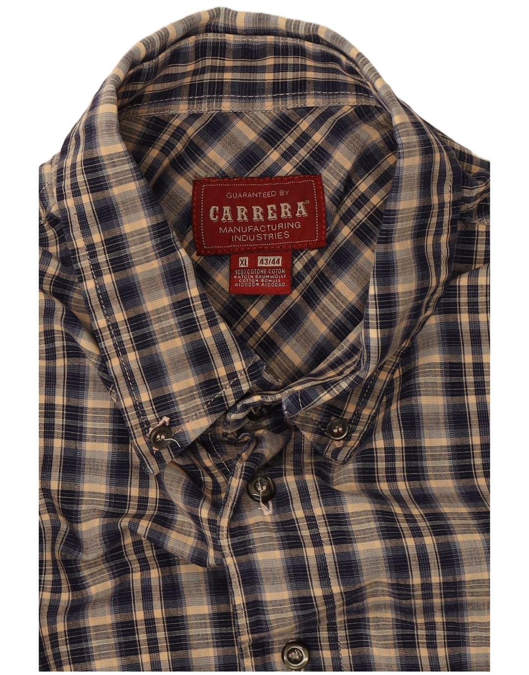CARRERA Mens Shirt Size 43/44 XL Navy Blue Check Cotton
