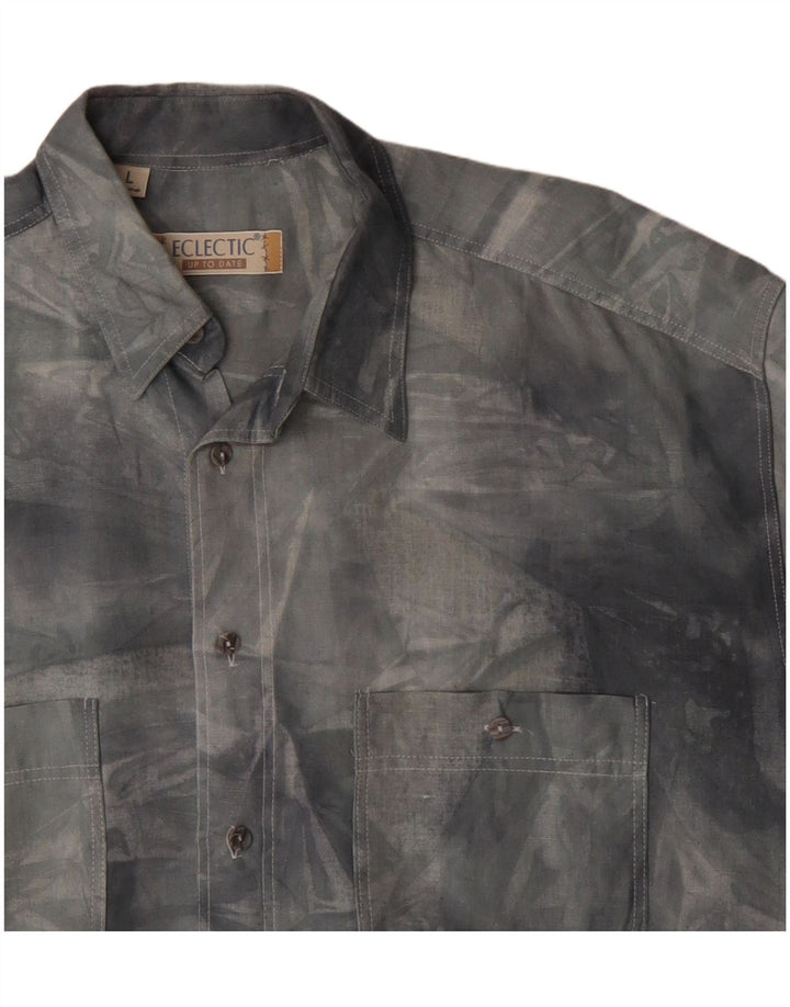 Camicia vintage da uomo a maniche corte grande in cotone tie-dye grigio