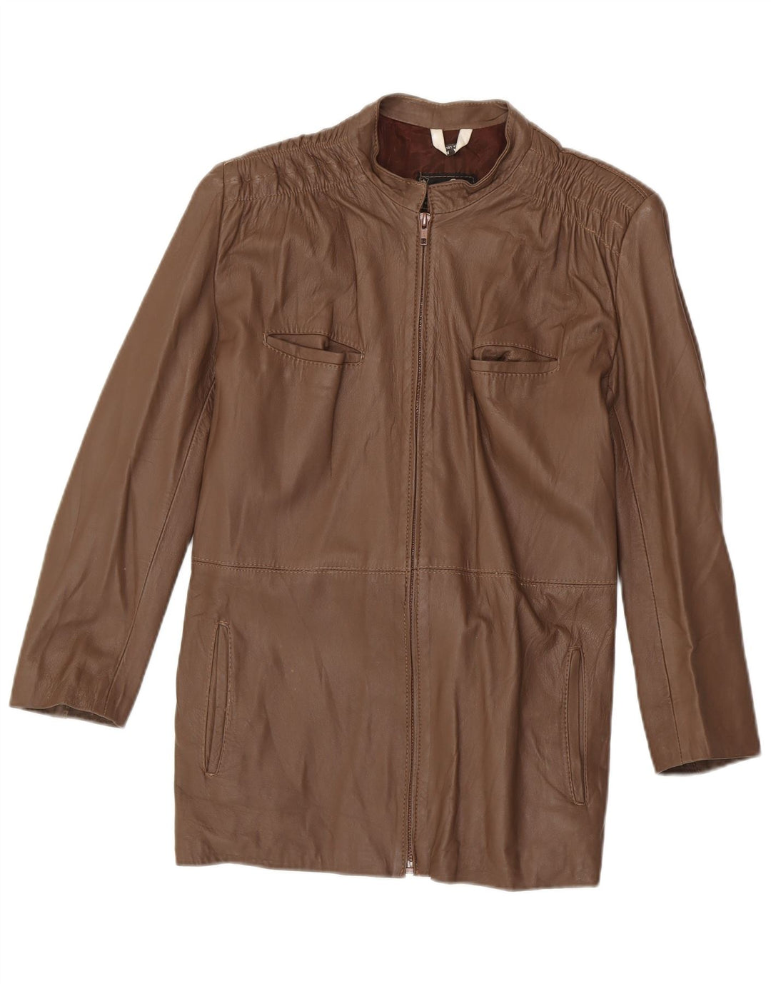 Cappotto in pelle vintage da donna UK 14 in pelle marrone medio