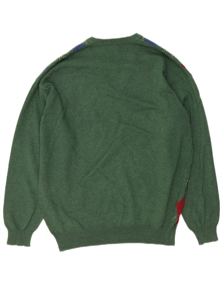 BENETTON Maglione da uomo con scollo a V verde medio a rombi/lana diamante