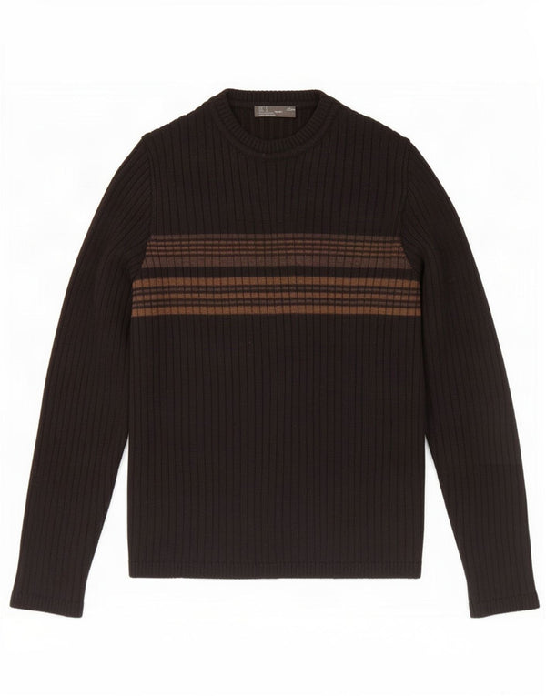 Maglione maglione girocollo da donna Zara UK 12 lana a righe nere medie