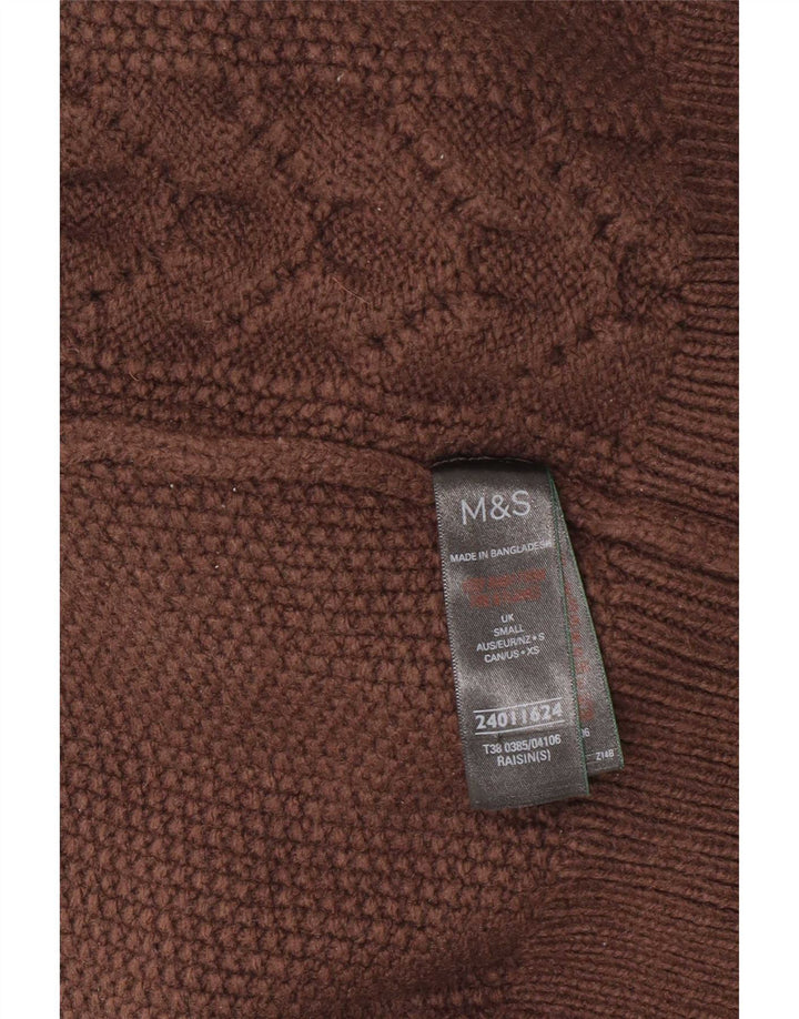 Maglione maglione a collo alto da donna Marks & Spencer UK 10 piccolo acrilico marrone