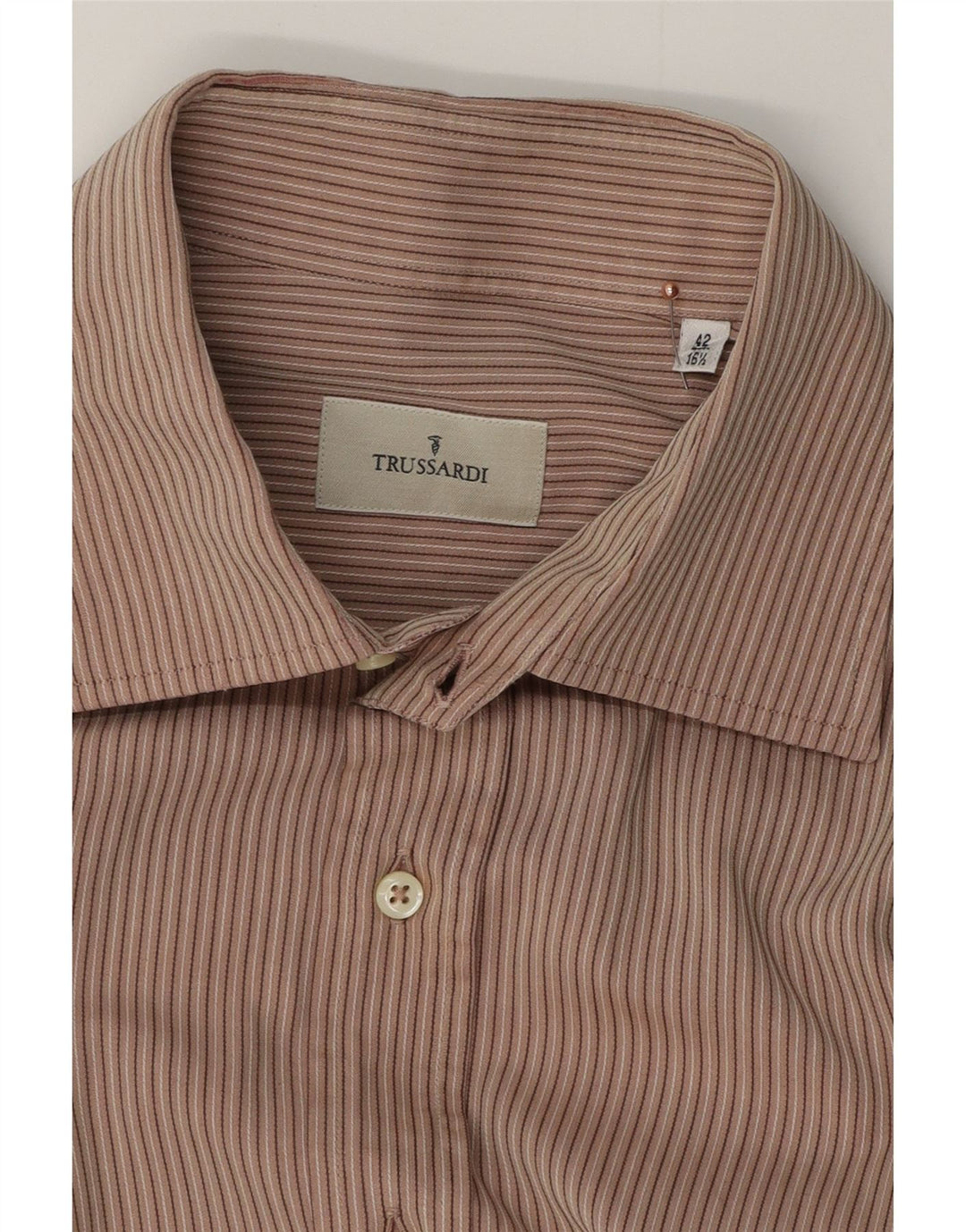 Camicia da uomo TRUSSARDI taglia 42 16 1/2 grande cotone gessato marrone