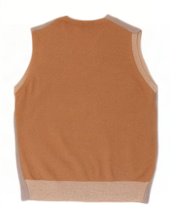Rossopuro Mens Knit Waistcoat IT 50 Medium Beige Houndstooth Wool