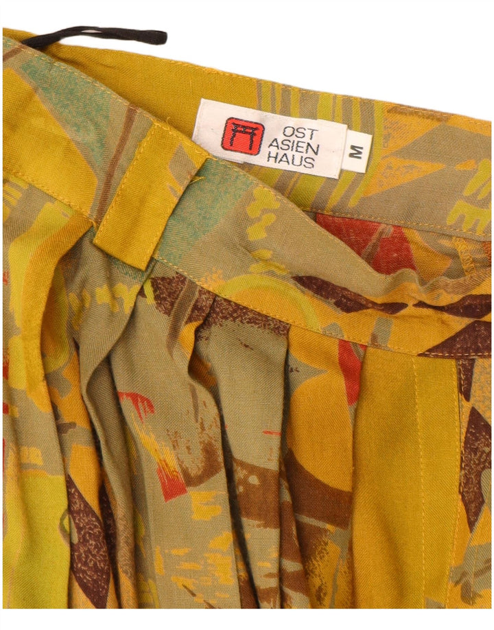 Gonna a pieghe vintage da donna con motivo astratto medio W30 giallo