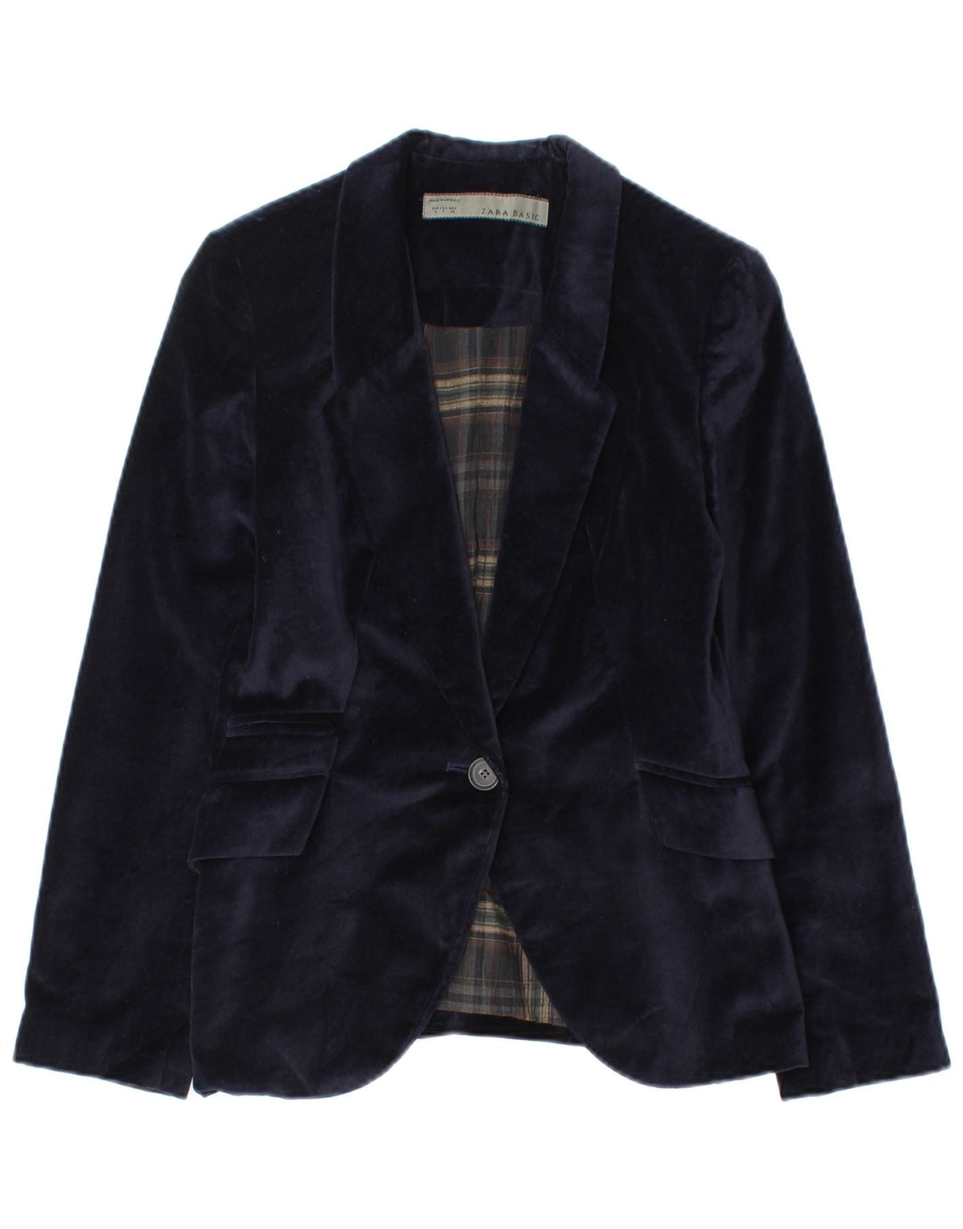 Giacca blazer in velluto a 1 bottone da donna Zara UK 8 piccola in cotone blu navy