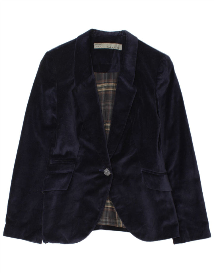 Giacca blazer in velluto a 1 bottone da donna Zara UK 8 piccola in cotone blu navy