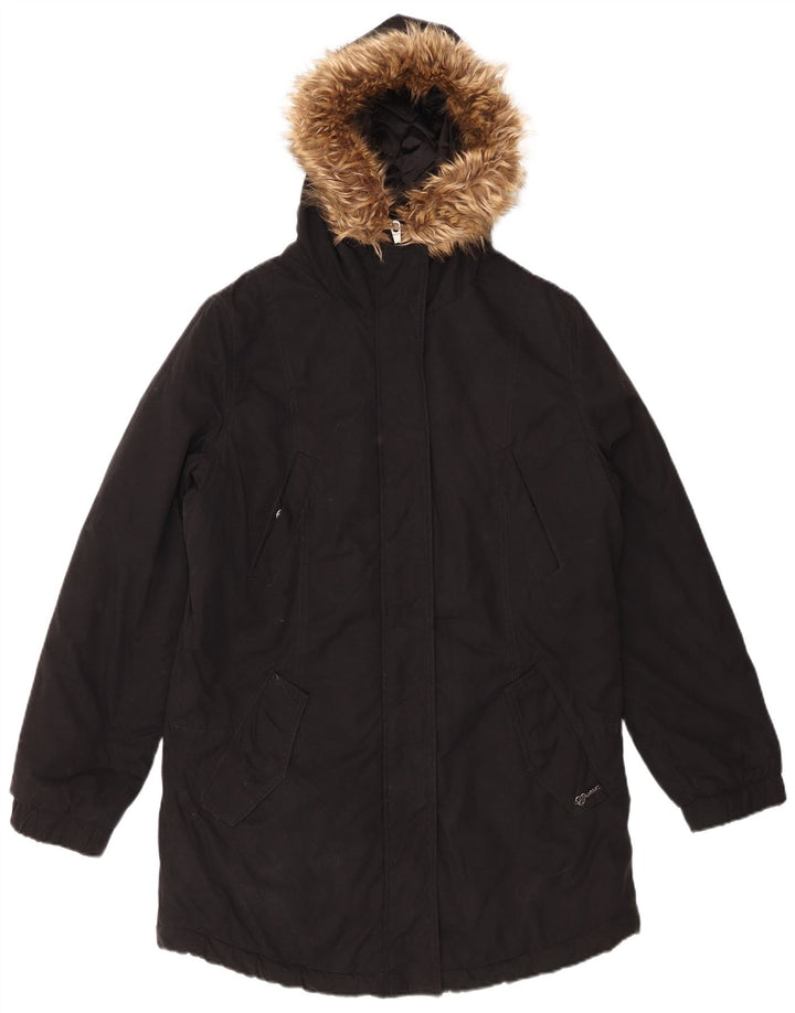 GUESS Giacca parka oversize con cappuccio da donna UK 8 piccola in cotone nero