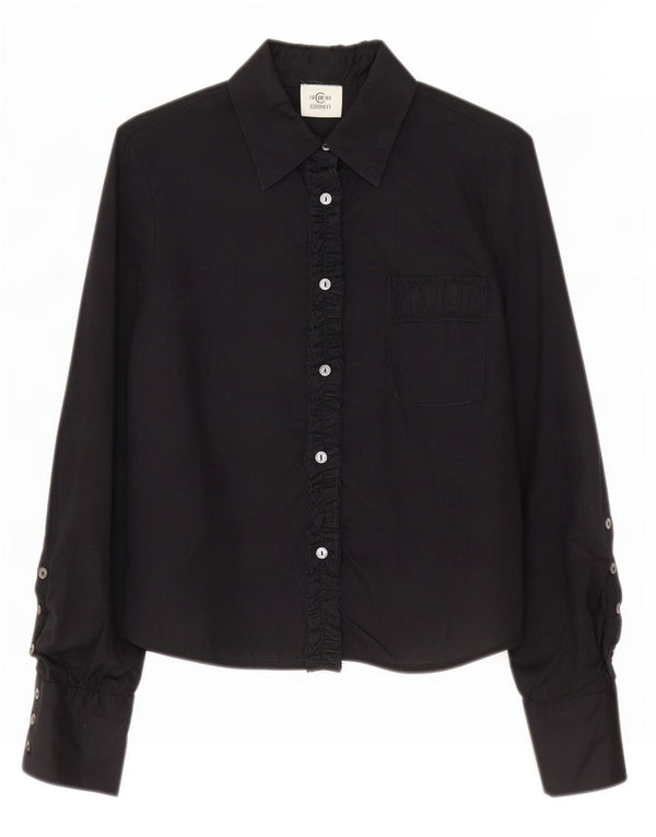 Camicia da donna Cerruti 1881 con volant sul davanti UK 10 piccolo cotone nero