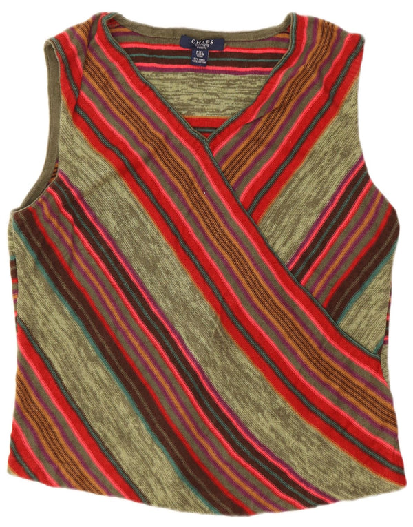 Top corto senza maniche da donna Chaps UK 18 XL Lino a righe verdi