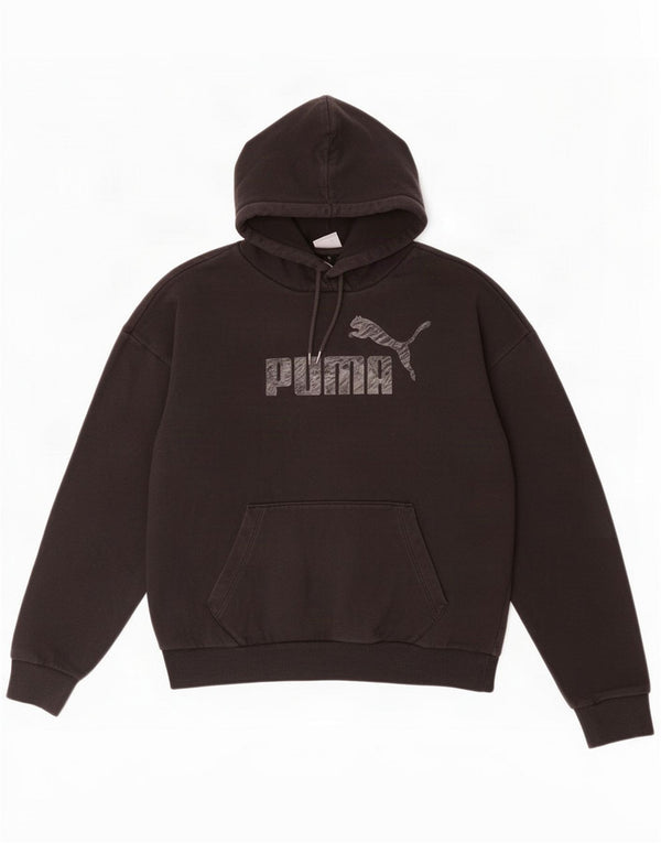 Puma Felpa con cappuccio oversize con grafica da donna UK 10 Small Black Cotton