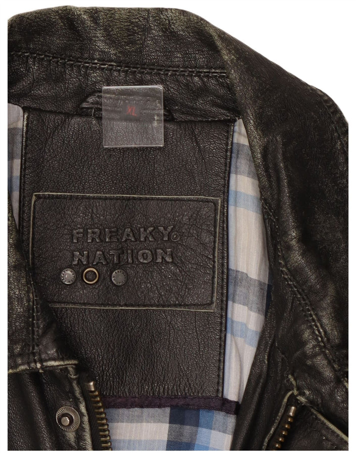Giacca in pelle da uomo FREAKY NATION UK 42 XL Pelle nera