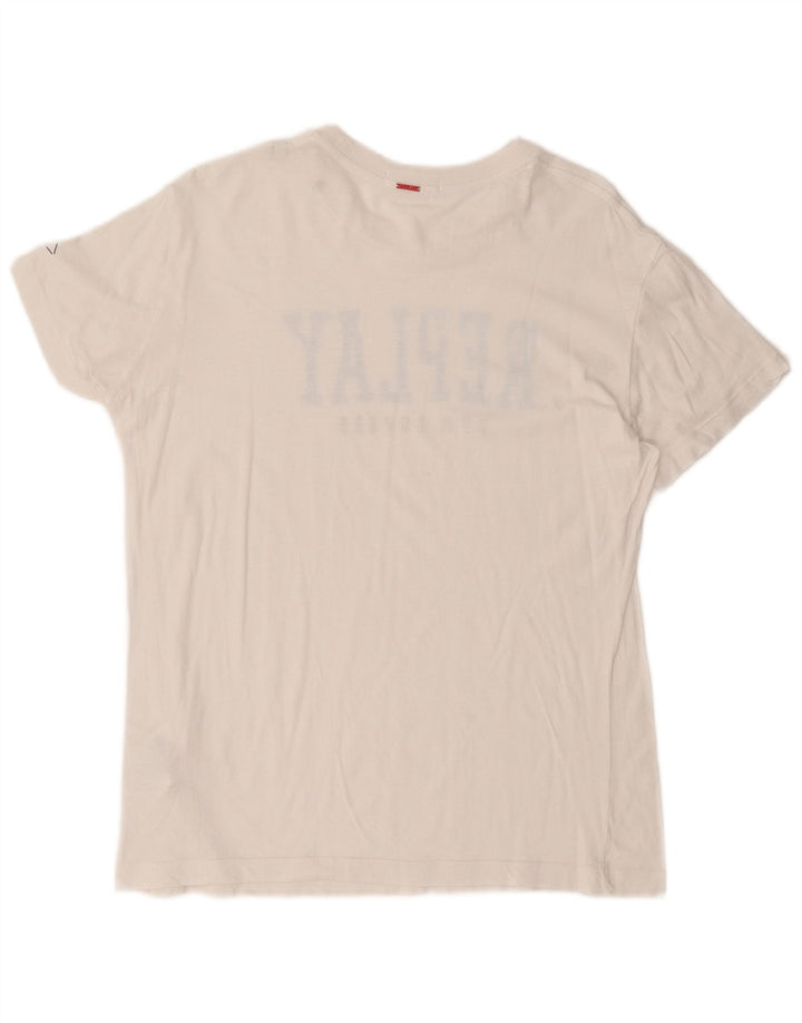REPLAY Mens Graphic T-Shirt Top Large White Cotton