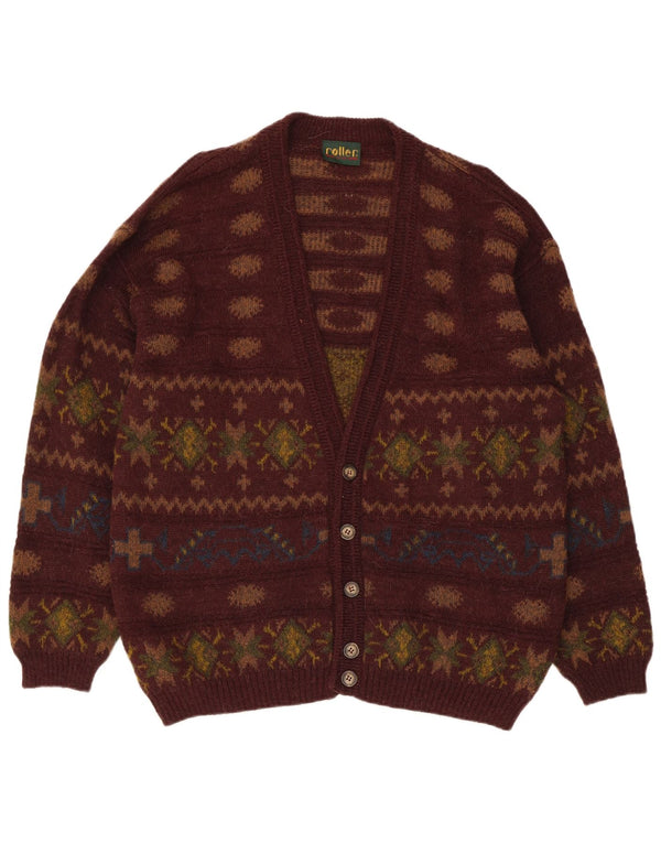 Maglione cardigan da uomo vintage IT 50 lana di alpaca Fair Isle marrone medio