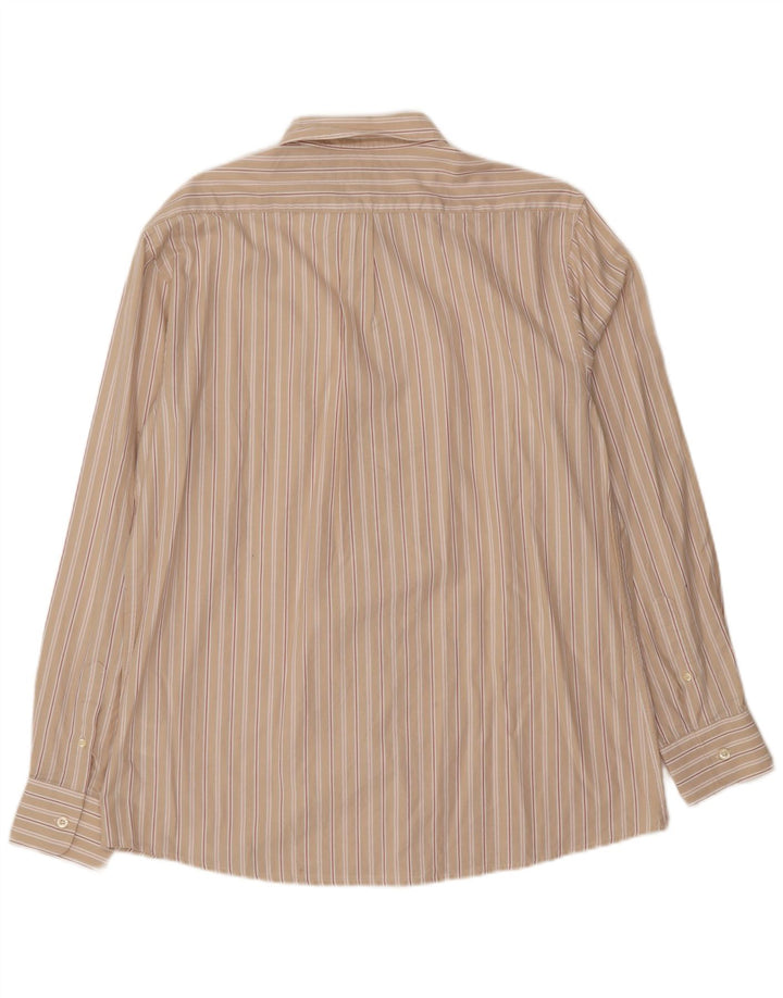 JAEGER Mens Shirt Large Beige Striped Cotton
