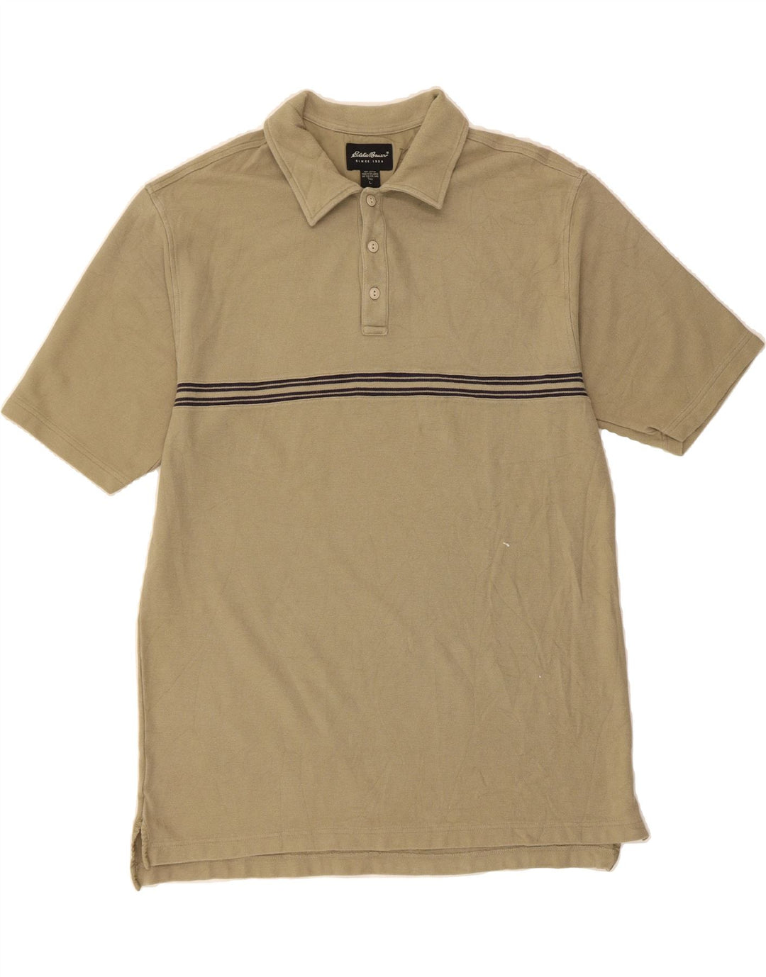 EDDIE BAUER Mens Polo Shirt Large Beige Striped Cotton Vintage Eddie Bauer and Second-Hand Eddie Bauer from Messina Hembry 