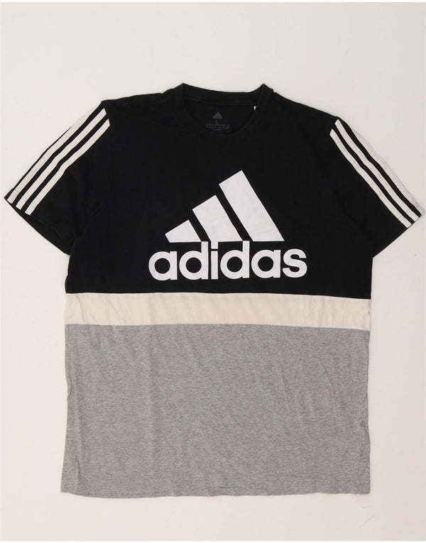 T-shirt grafica da uomo Adidas Top grande in cotone color block nero