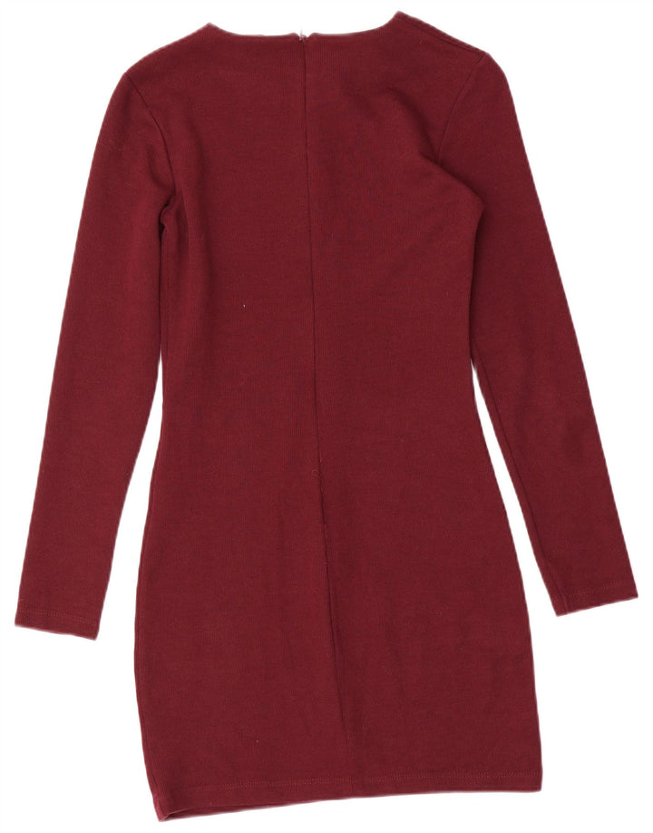 Abito tubino a maniche lunghe da donna Zara UK 8 piccolo poliestere marrone