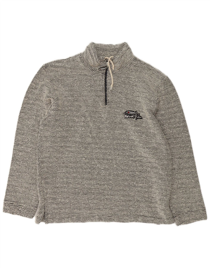 Felpa da uomo con collo con zip Weird Fish, piccola, in cotone grigio