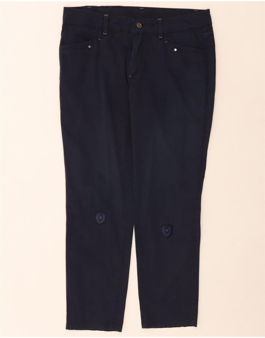 TRUSSARDI Womens Slim Casual Trousers W29 L26 Navy Blue Vintage Trussardi and Second-Hand Trussardi from Messina Hembry 
