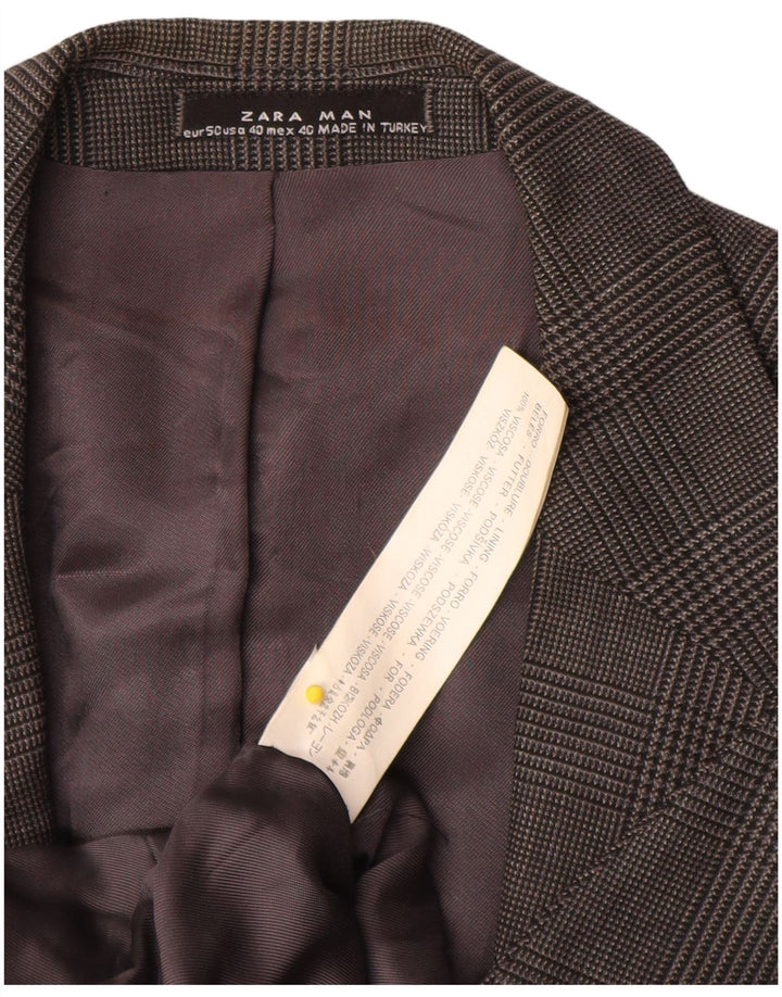 ZARA Giacca Blazer a 2 Bottoni da Uomo EU 50 Viscosa Pied De Poule Grigio Medio