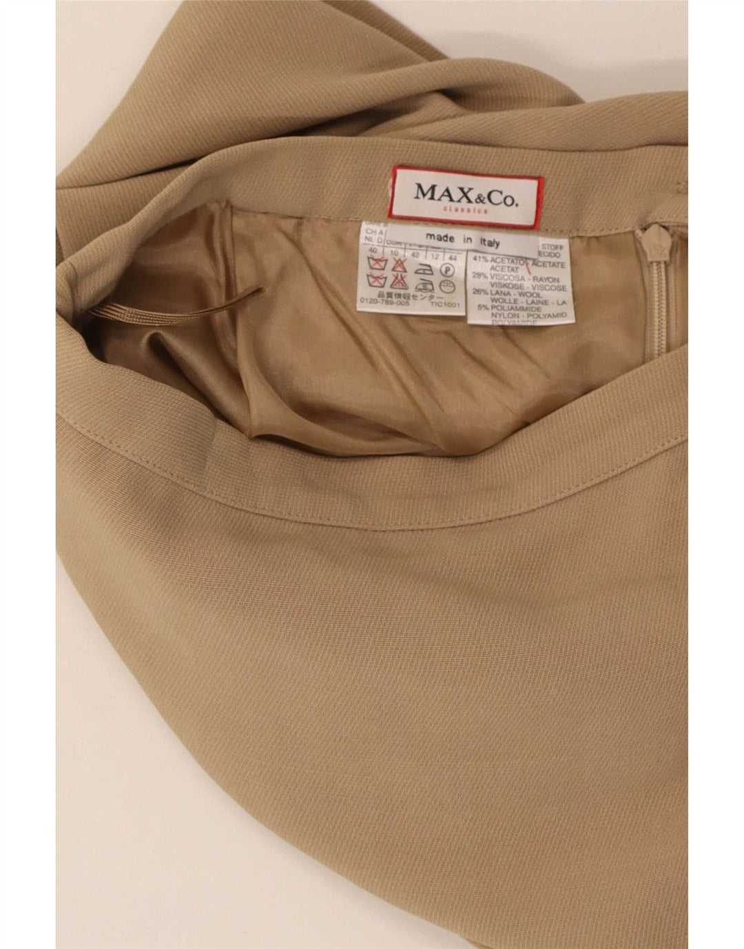 Gonna a tubino da donna Max & Co. UK 12 media W28 acetato beige