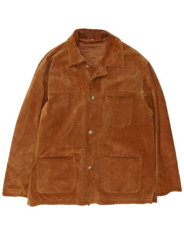 Giacca vintage in pelle scamosciata da uomo UK 44 2XL in pelle marrone