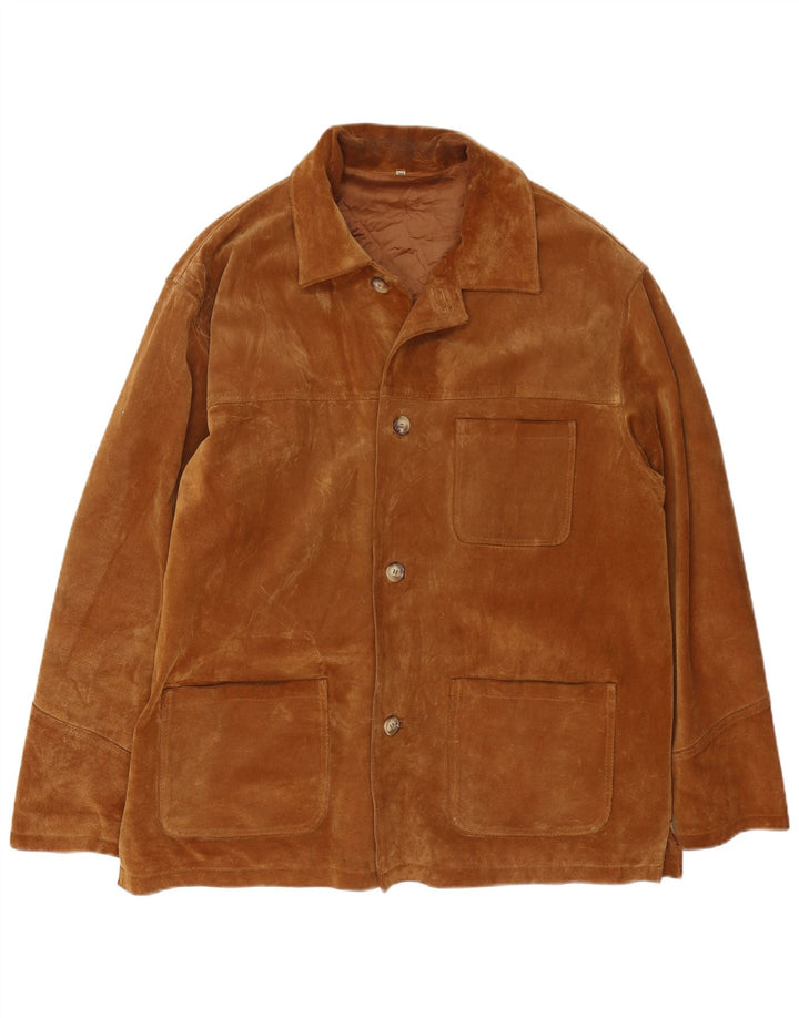 Giacca vintage in pelle scamosciata da uomo UK 44 2XL in pelle marrone
