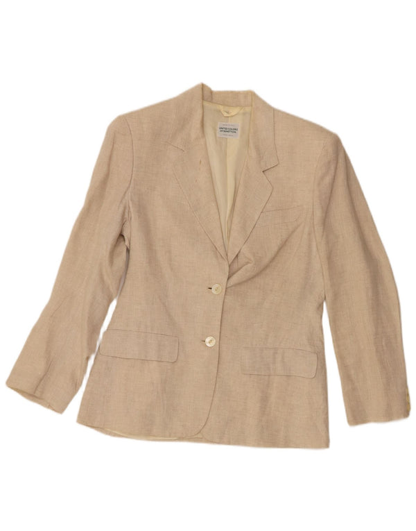 Giacca Blazer a 2 Bottoni da Donna Benetton IT 40 Small Beige Lino