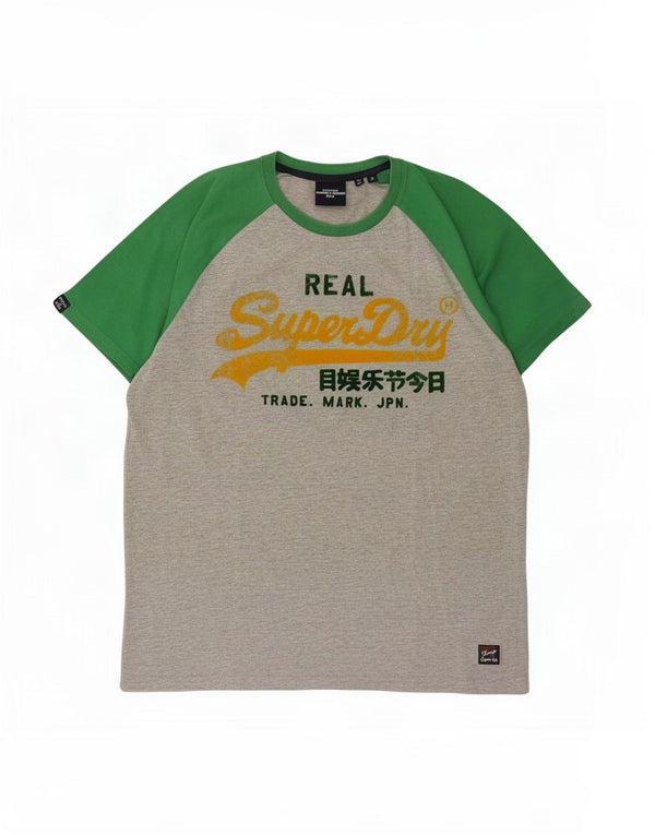 T-shirt grafica da uomo Superdry Top XL in cotone color block grigio