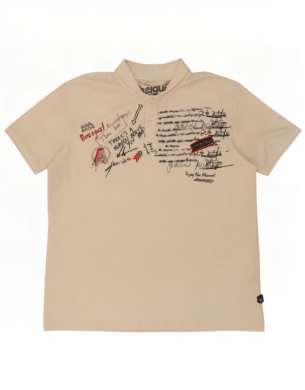 Polo grafica da uomo Desigual 2XL cotone bianco