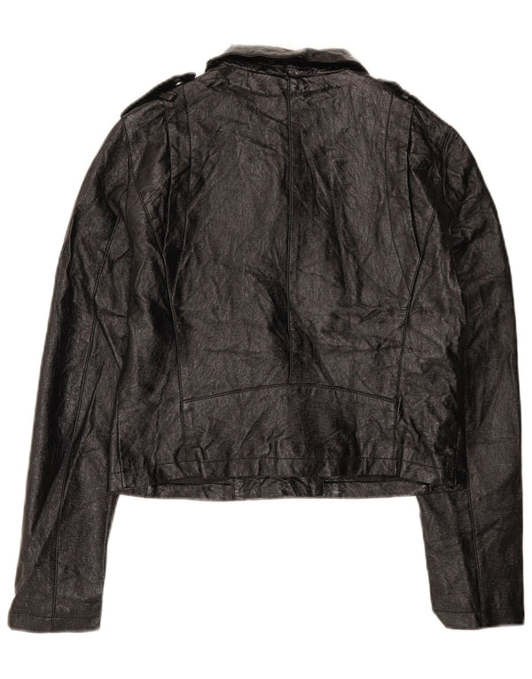 Giacca da motociclista in ecopelle corta da donna Oasis UK 12 poliuretano nero medio