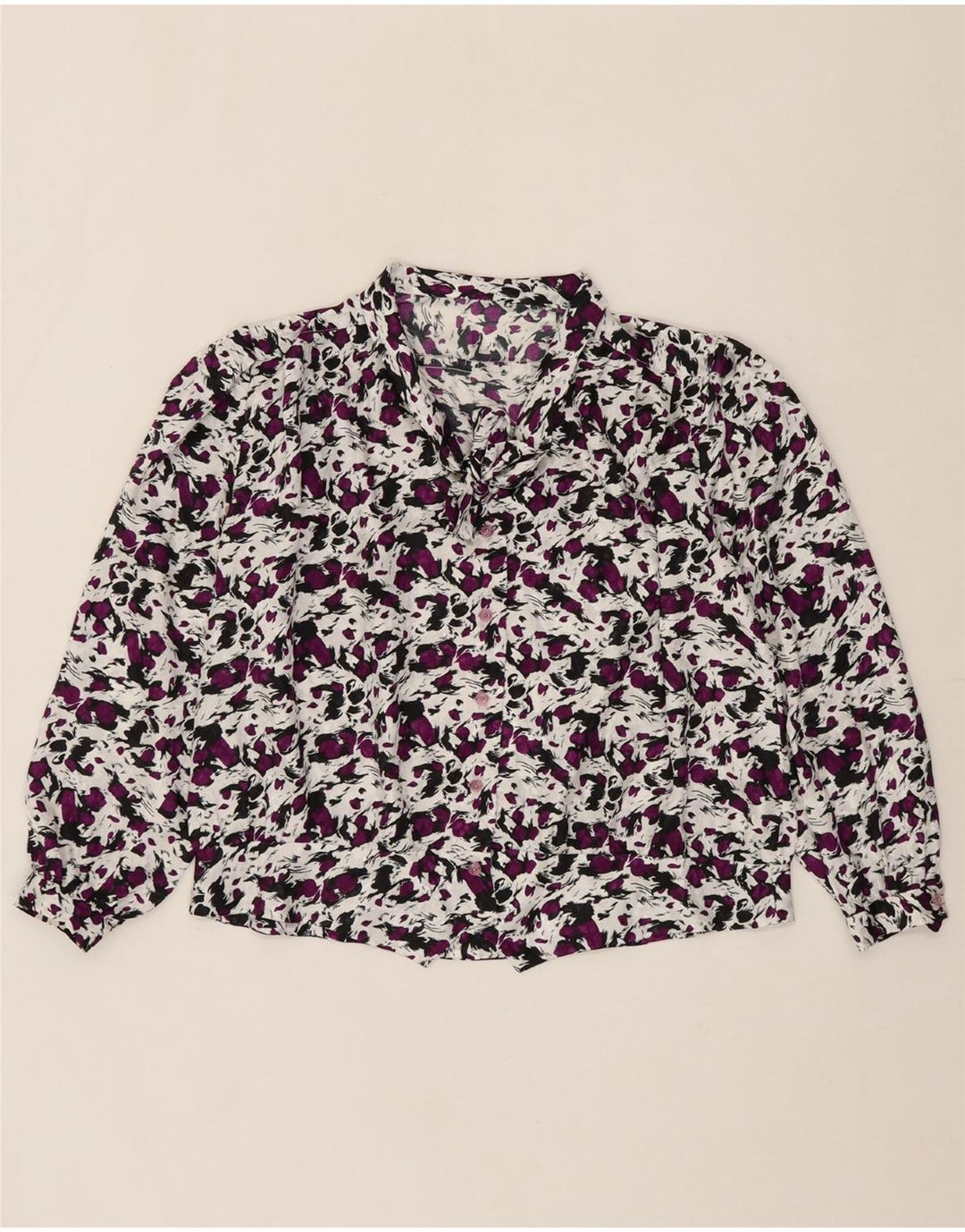 VINTAGE Womens Abstract Pattern Front Tie Shirt Blouse UK 14 Large Purple Vintage Vintage and Second-Hand Vintage from Messina Hembry 