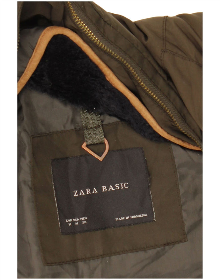 Giacca imbottita con cappuccio da donna Zara UK 14 media kaki