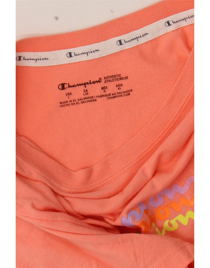 CHAMPION Womens Graphic T-Shirt Top UK 14 Large Orange Vintage Champion and Second-Hand Champion from Messina Hembry 