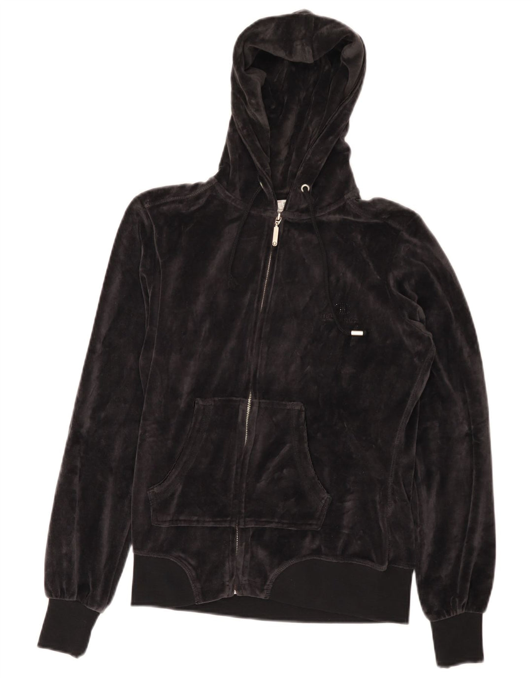 CHAMPION Maglione con cappuccio e zip in velluto vestibilità Heritage da donna UK 10 piccolo nero