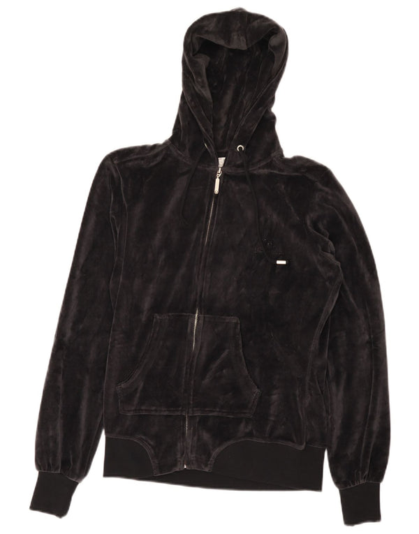 CHAMPION Maglione con cappuccio e zip in velluto vestibilità Heritage da donna UK 10 piccolo nero