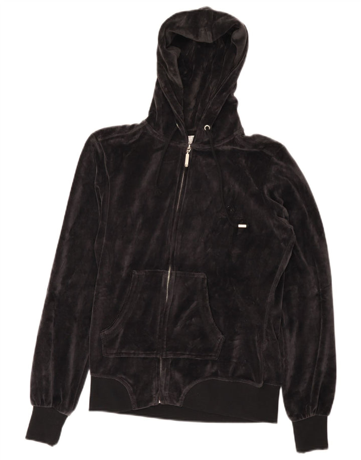 CHAMPION Maglione con cappuccio e zip in velluto vestibilità Heritage da donna UK 10 piccolo nero