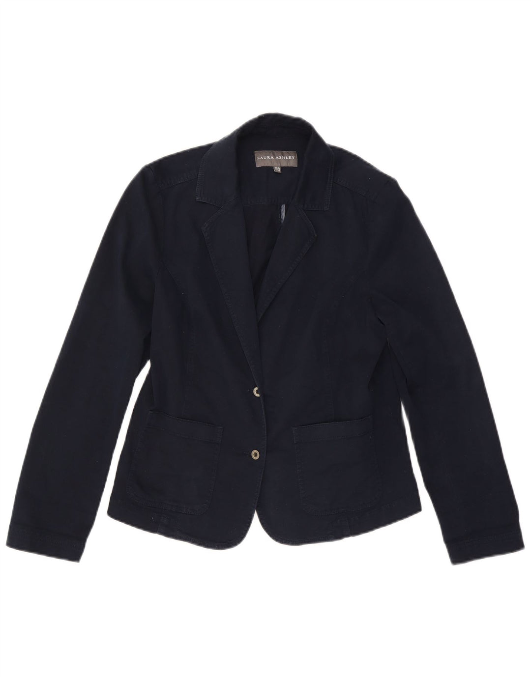 LAURA ASHLEY Giacca blazer da donna a 2 bottoni UK 12 Medio cotone blu navy