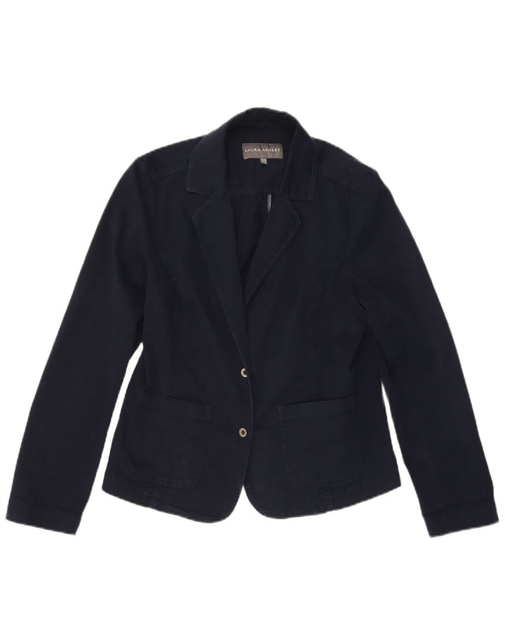 LAURA ASHLEY Giacca blazer da donna a 2 bottoni UK 12 Medio cotone blu navy