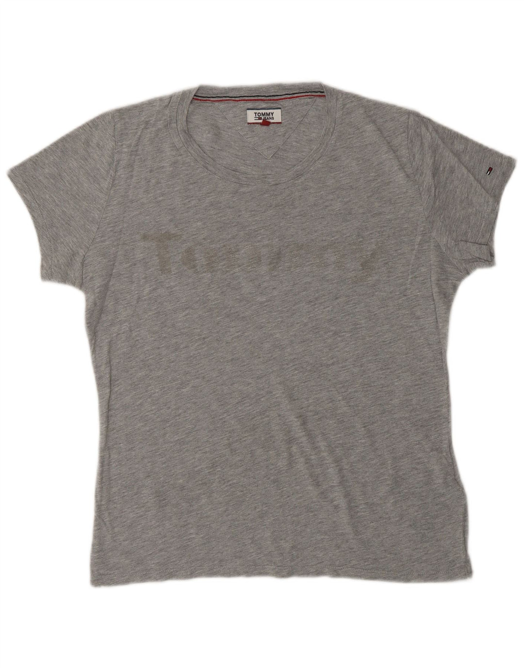 TOMMY HILFIGER T-shirt grafica oversize da donna Top UK 10 Small Grigio