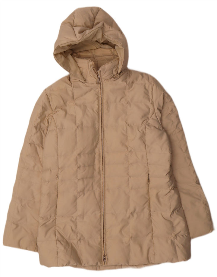 SERGIO TACCHINI Cappotto imbottito con cappuccio da donna UK 16 Large Beige Poliestere